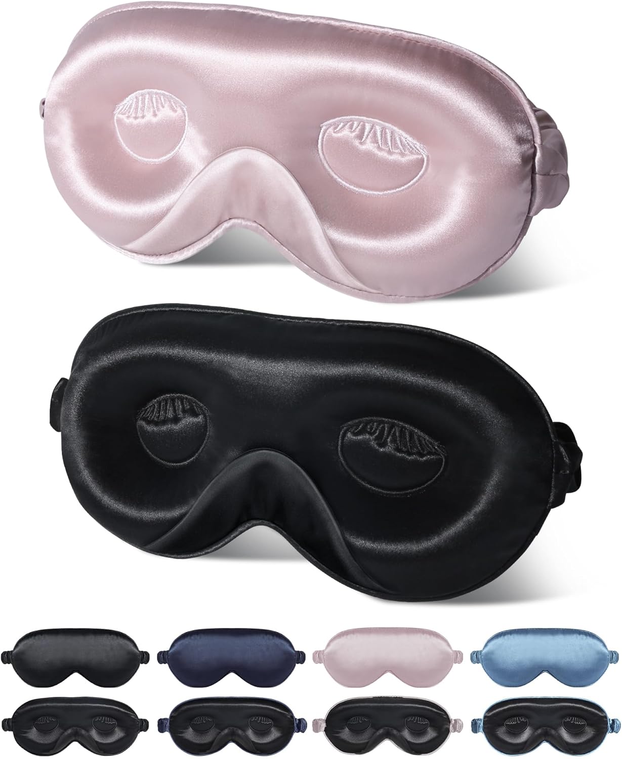 BeeVines 2 Pack 3D Contoured Sleep Mask 22 Momme Mulberry Silk Sleeping Eye Masks, Satin Eye Cover for Lash Extensions, Night Light Blocking Blindfold, 100% Blackout Satin Covers for Men & Women
