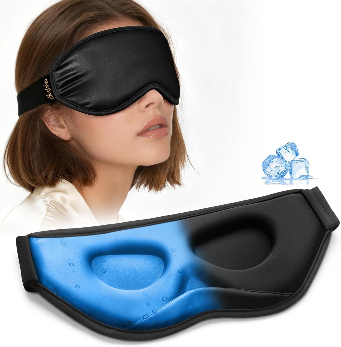 BeeVines 3D Contoured Cooling Eye Mask for Puffy Eyes Migraines Headache Fast Relief, After Surgery Care, Ice Pack for Cold Compress, 6 OZ Gel Weighted Sleep Mask for Sleeping, 100% Blackout