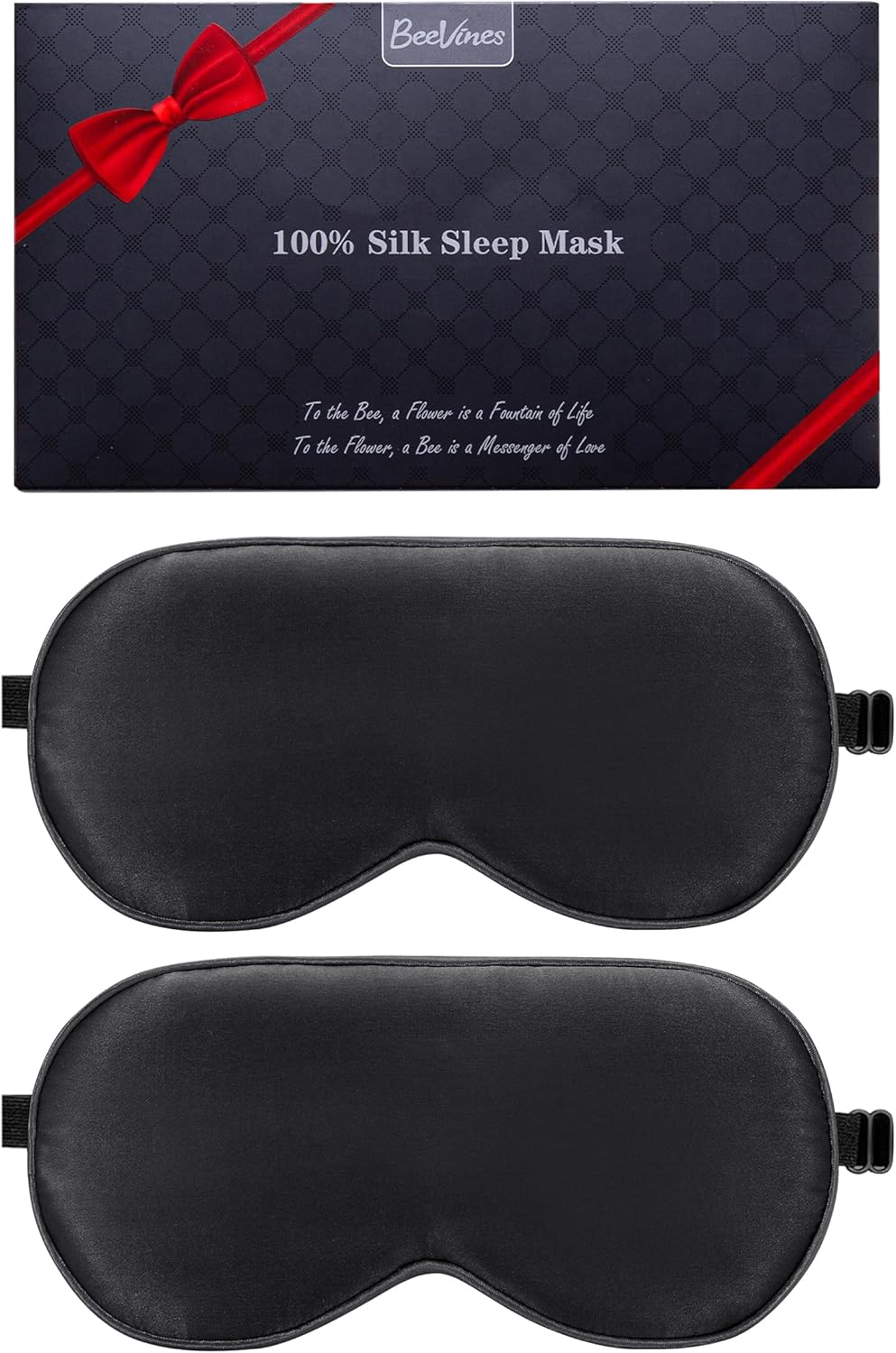 Lot de 2 masques de sommeil, pour les yeux, en soie pure 100% naturelle avec sangle réglable, bloque la lumière, réduit les yeux gonflés