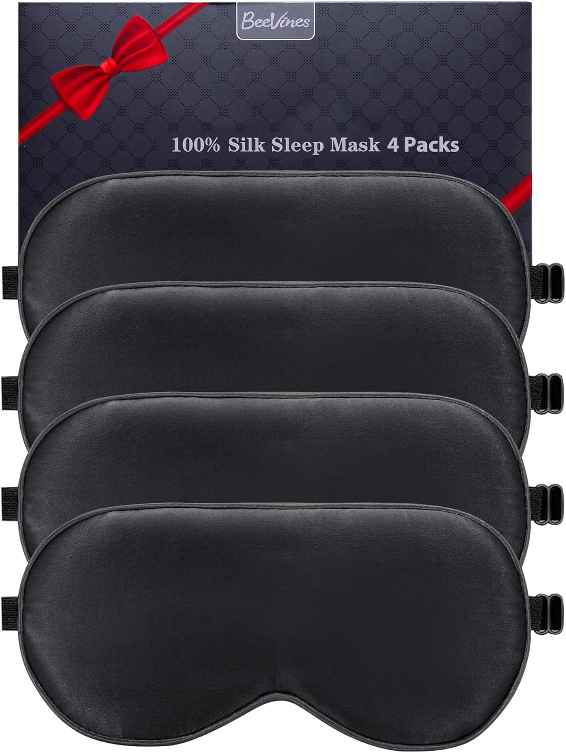 BeeVines Sleep Mask, 4 Packs 100% Real Natural Pure Silk Eye Masks with Adjustable Strap for Sleeping, Mulberry Silk Eye Sleep Shade Cover, Block Light Reduces Puffy Eyes Traveling Gifts