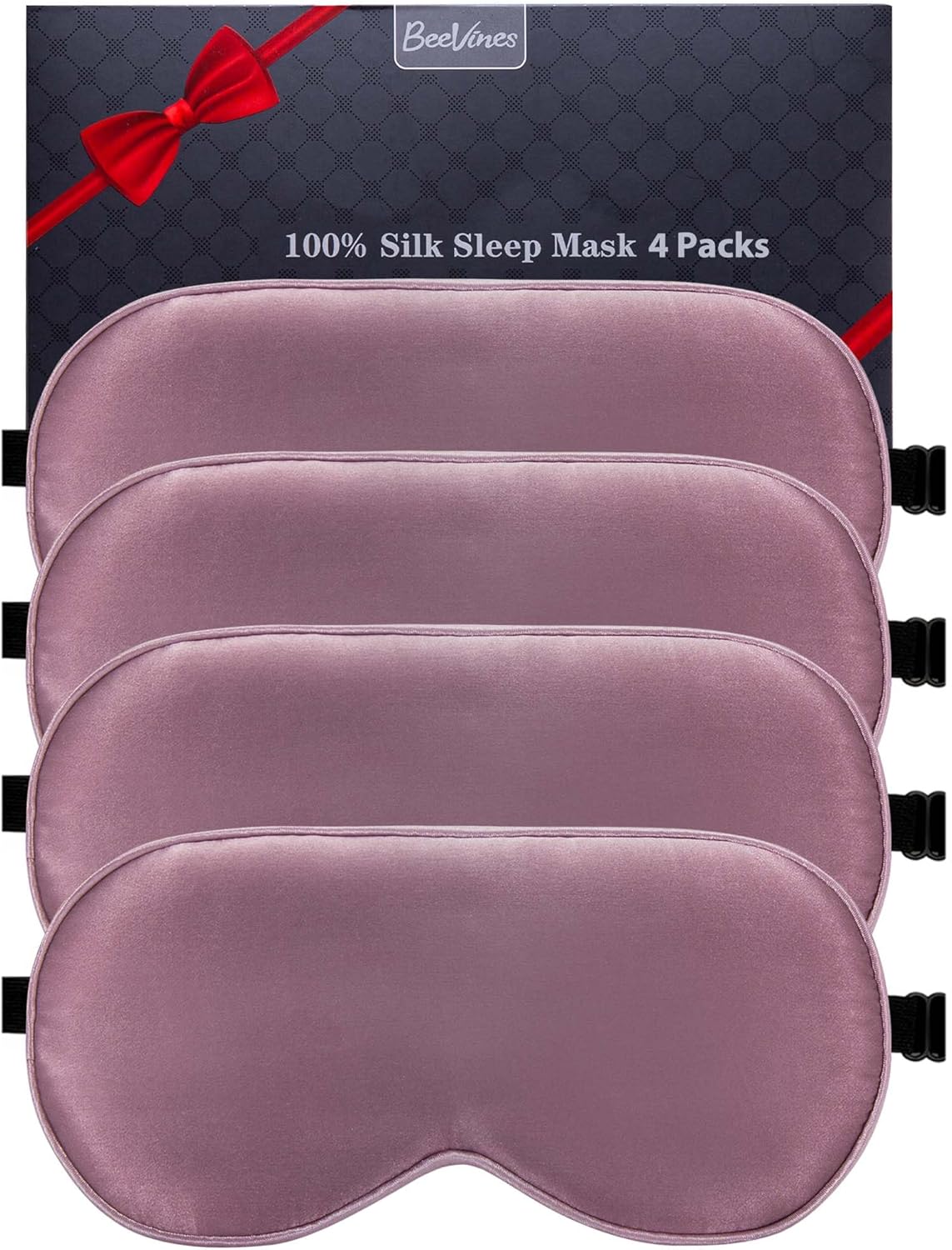 BeeVines Sleep Mask, 4 Packs 100% Real Natural Pure Silk Eye Masks with Adjustable Strap for Sleeping, Mulberry Silk Eye Sleep Shade Cover, Block Light Reduces Puffy Eyes Traveling Gifts