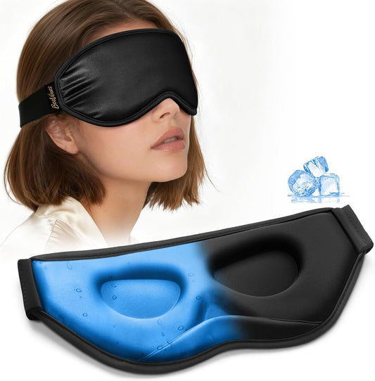 BeeVines 3D Contoured Cooling Eye Mask for Puffy Eyes Migraines Headache Fast Relief, After Surgery Care, Ice Pack for Cold Compress, 6 OZ Gel Weighted Sleep Mask for Sleeping, 100% Blackout
