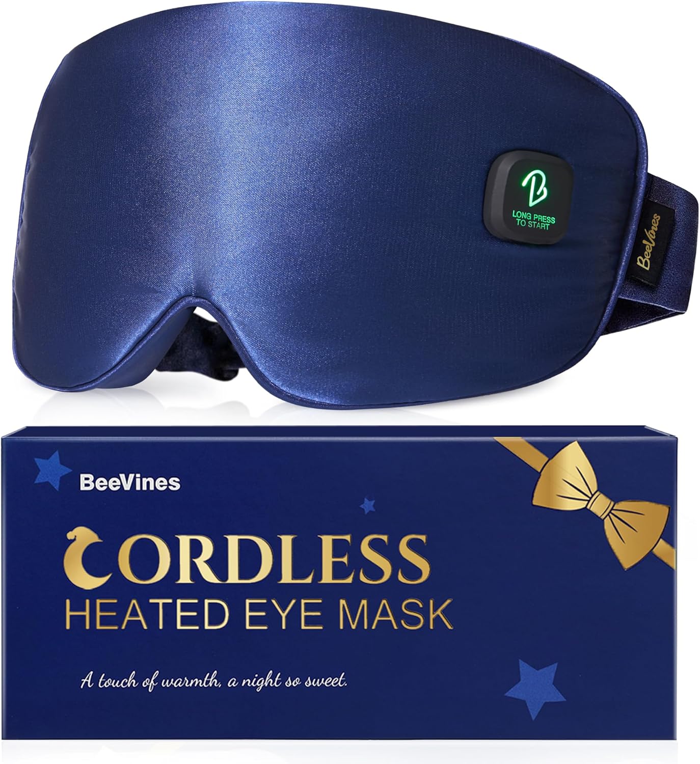 BeeVines Cordless Heated Eye Mask for Dry Eyes, Washable Heat Eye Masks for Blepharitis, Warm Eye Compress for Men & Women, 1500mAh Rechargeable Eye Warmer with Travel Pouch