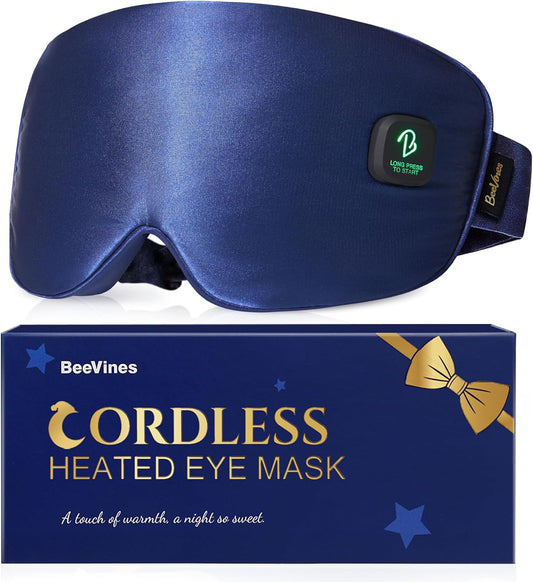 BeeVines Cordless Heated Eye Mask for Dry Eyes, Washable Heat Eye Masks for Blepharitis, Warm Eye Compress for Men & Women, 1500mAh Rechargeable Eye Warmer with Travel Pouch