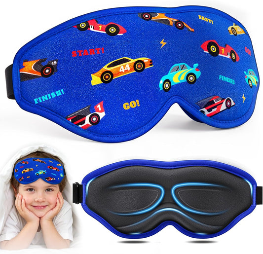 BeeVines Kids 3D Contoured Sleep Mask, 100% Blackout Sleeping Eye Masks for Boys, Pressure-Free Memory Foam Cushioned Eye Cover, Adjustable Strap, for Travel Gifts