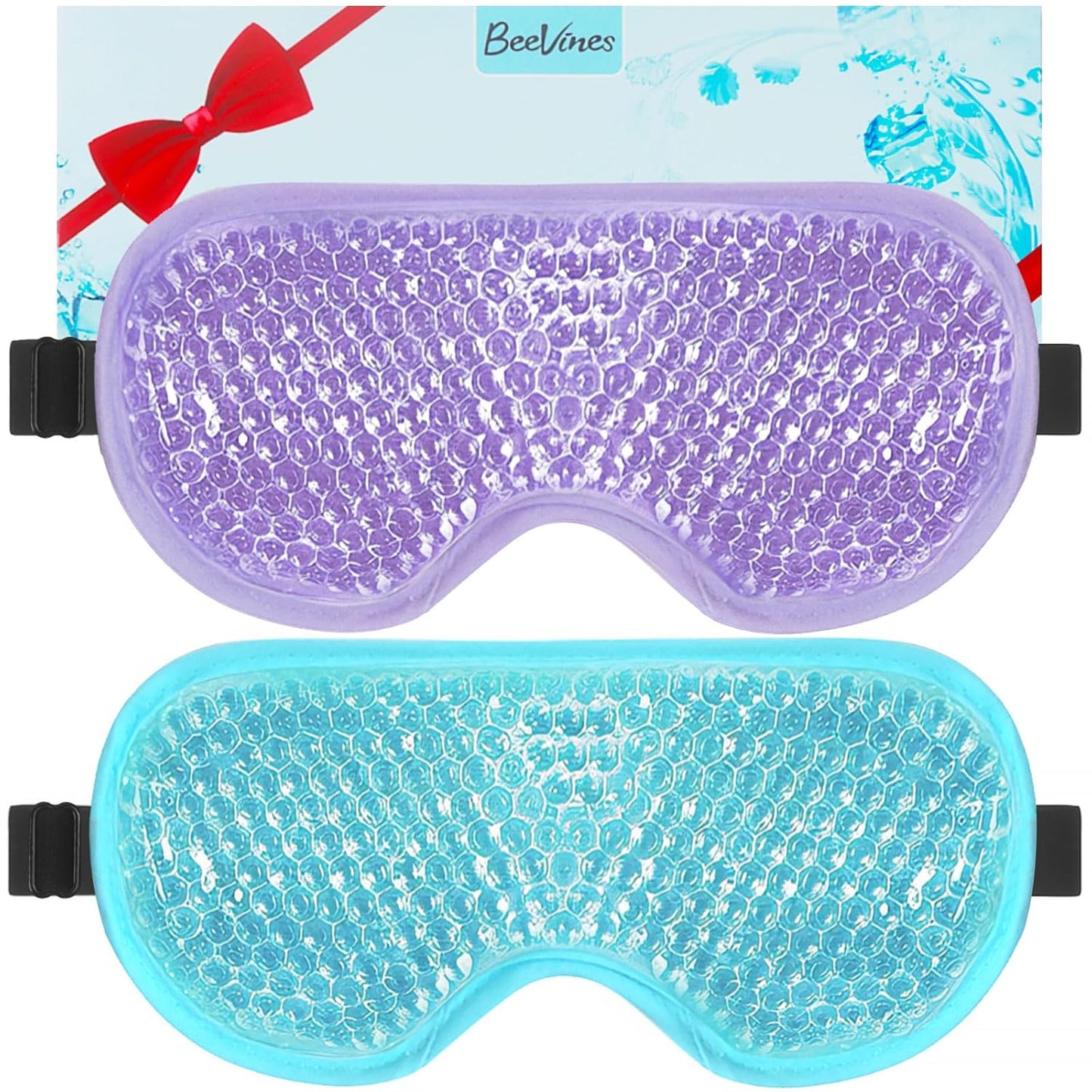 BeeVines Gel Eye Mask, 2 Pack Cooling Ice Masks for Puffy Eyes for Men & Women, Cold & Warm Compress for Post Surgery, Puffiness, Allergies, Sinuses & Migraines Treatment