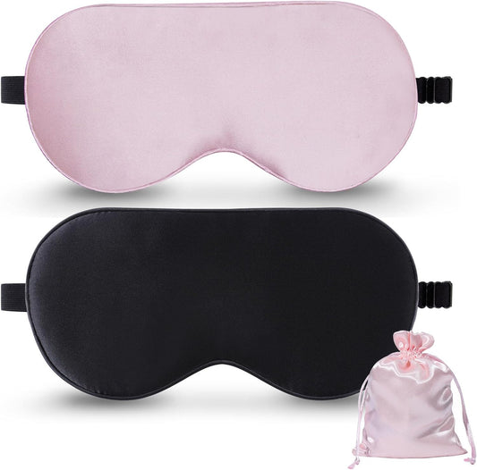 Sleep Mask with Pouch, 2 Pack 100% Real Natural Pure Silk Eye Mask with Adjustable Strap for Sleeping, BeeVines Eye Sleep Shade Cover, Blocks Light Reduces Puffy Eyes Gifts