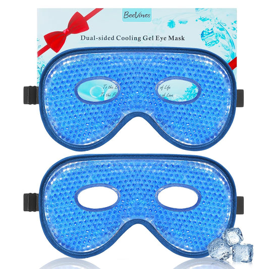 BeeVines Gel Eye Mask, 2 Pack XL Jumbo Size Cooling Ice Masks for Puffy Eyes for Men & Women, Cold & Warm Compress for Post Surgery, Puffiness, Allergies, Sinuses & Migraines Treatment