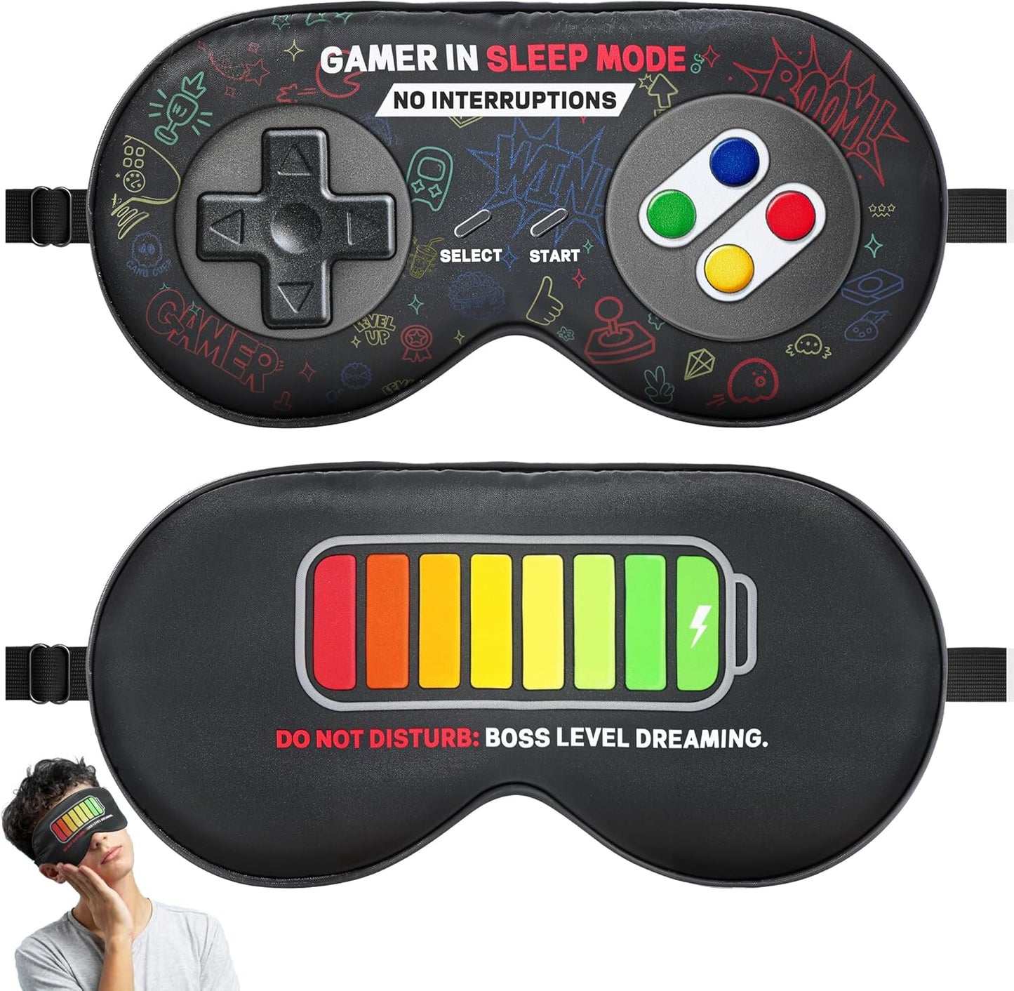 BeeVines 2 Pcs 100% Mulberry Silk Sleep Mask, Game Themed Eye Mask for Kids & Adults, Soft Skin-Friendly Blackout Eye Cover with Adjustable Strap, Lightweight Silk Eye Mask for Travel Sleep