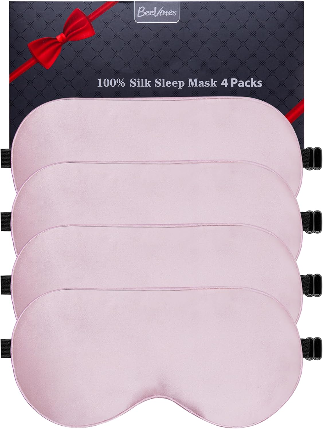 BeeVines Sleep Mask, 4 Packs 100% Real Natural Pure Silk Eye Masks with Adjustable Strap for Sleeping, Mulberry Silk Eye Sleep Shade Cover, Block Light Reduces Puffy Eyes Traveling Gifts